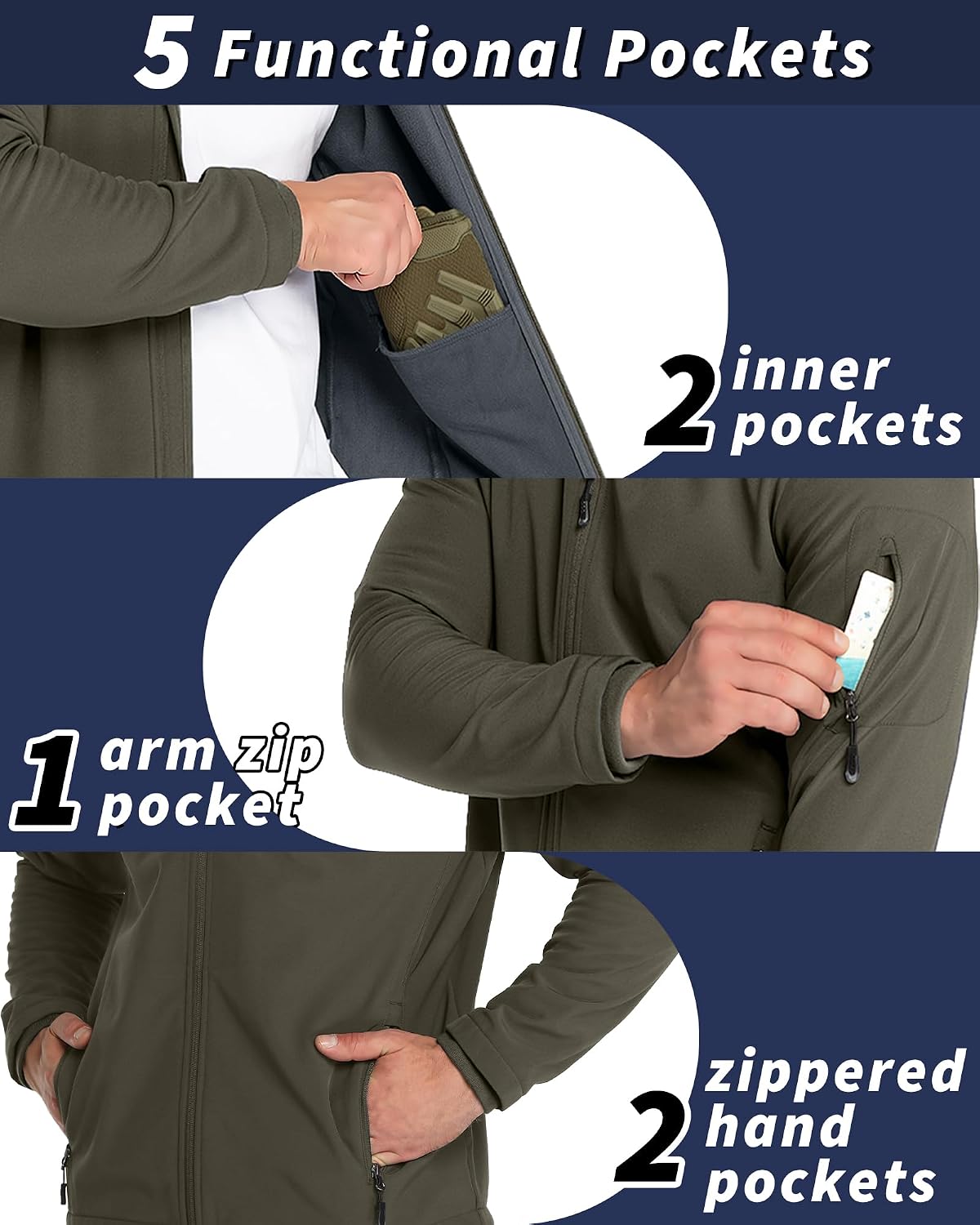 33,000ft Men's Hooded Fleece Lined Rain Shell Jacket Waterproof Lightweight