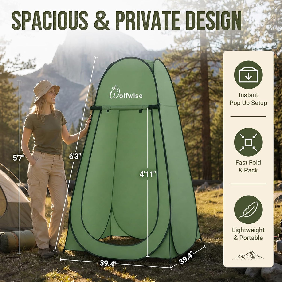 WolfWise Pop Up Shower Tent for Camping Essentials, Compact & Lightweight