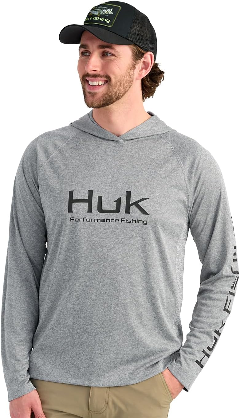 HUK Mens Pursuit Vented Long Sleeve Hoodie, Fishing Shirt with Hood