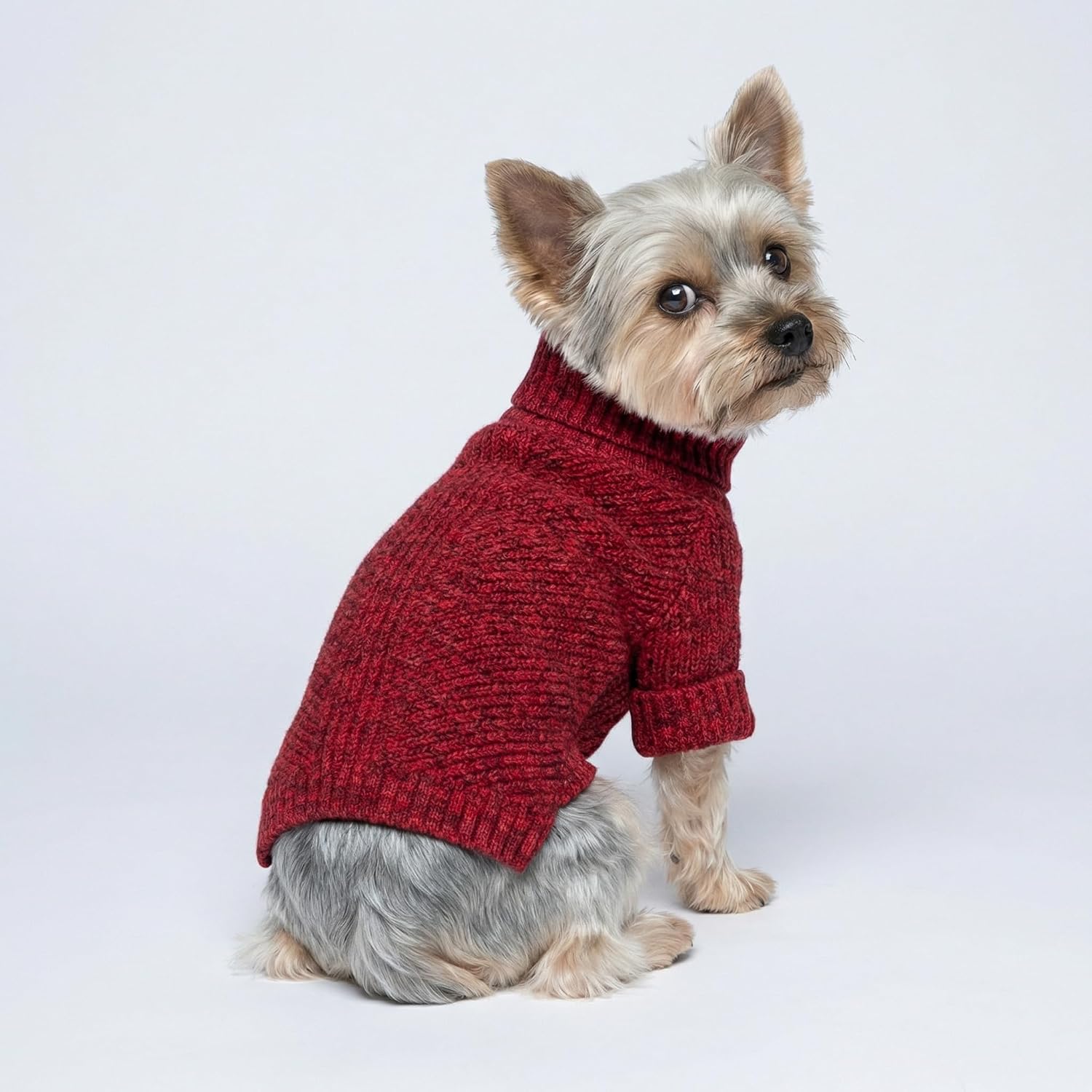 Fitwarm Knitted Turtleneck Dog Sweater, Thermal Dog Winter Clothes for Small Dogs Boy Girl, Holiday Pet Outfit, Heather Dark Red, Medium