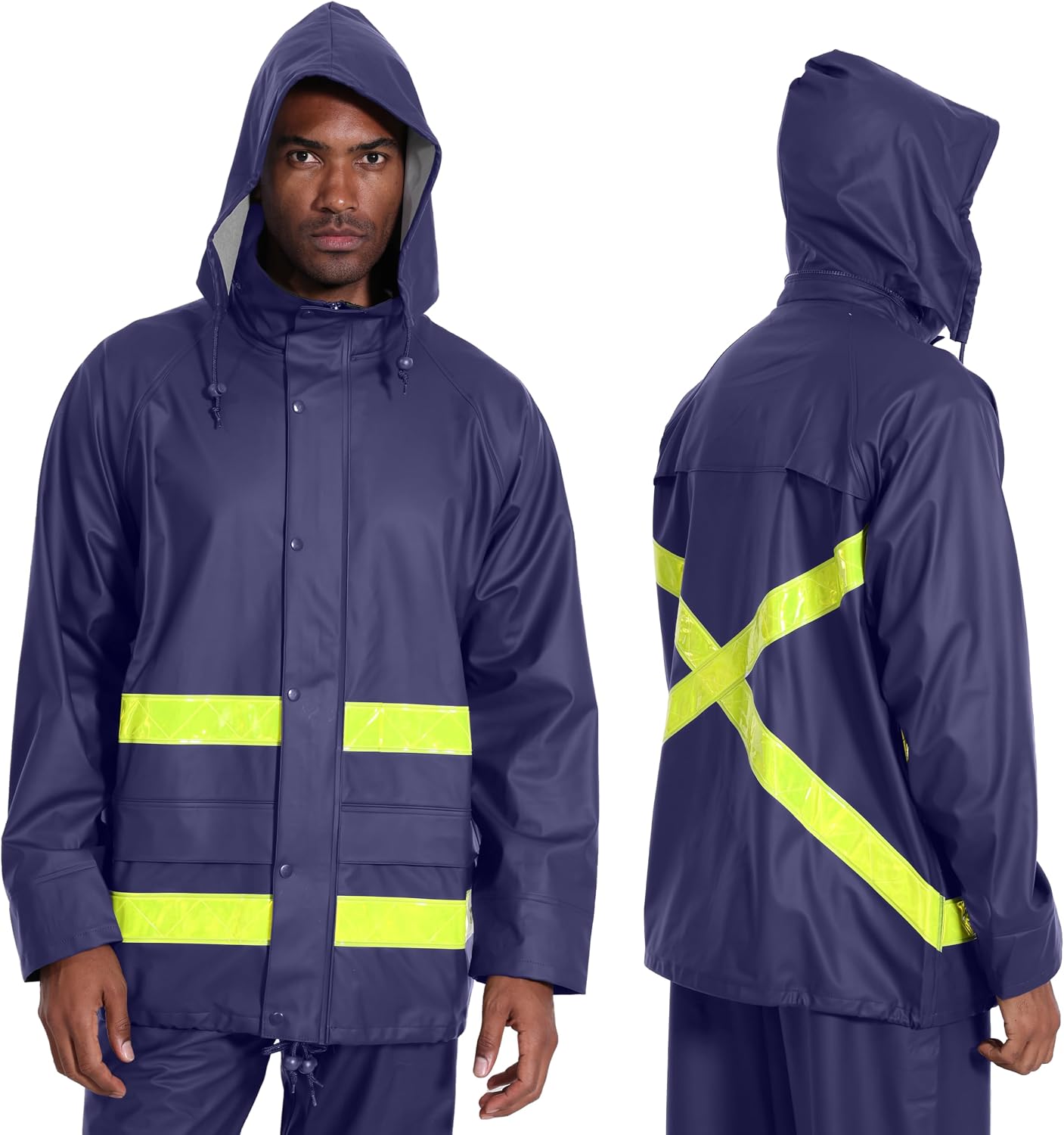 Men's Hi-Vis Waterproof Rain Jacket, Reflective Work Coat