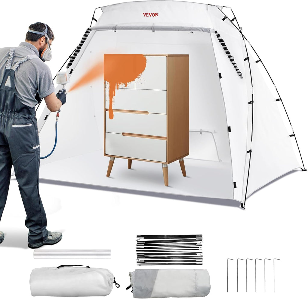 VEVOR Portable Paint Booth, Larger Spray Paint Tent with Built-in Floor & Mesh Screen & Windproof Hooks, Painting Tent Station for Furniture DIY Hobby Tool, 7.5x5.2x5.2ft Spray Paint Shelter