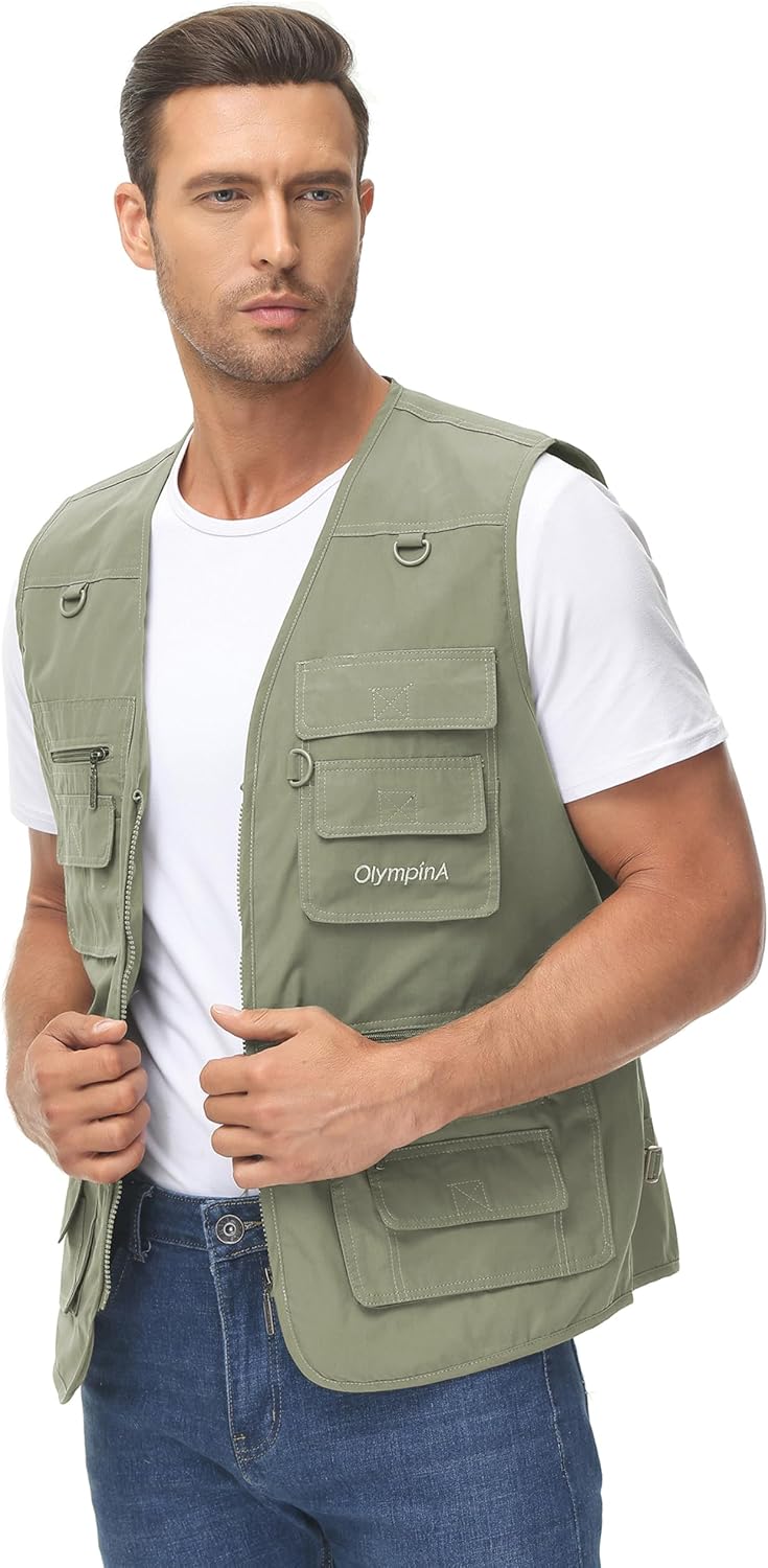 Lentta Men's Fishing Vest Summer Outdoor Lightweight Work Photo Vest 16 Pockets