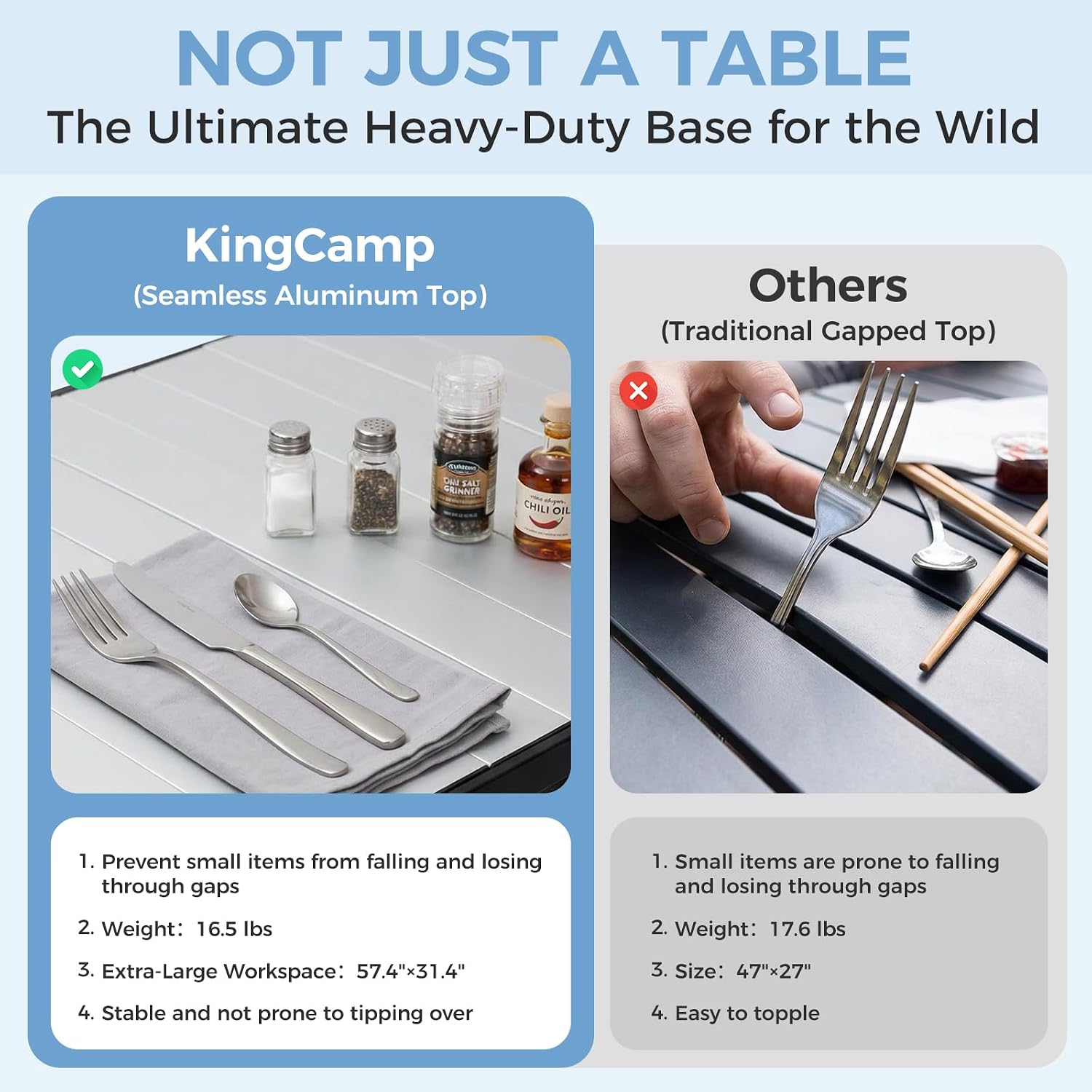 KingCamp 57.4" Oversized Folding Camping Table, Aluminum Roll Up Table