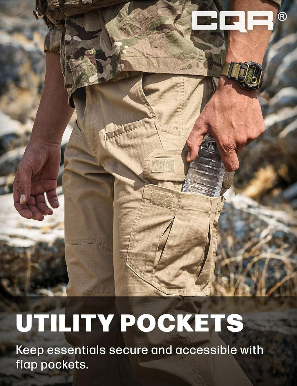 CQR Men's Tactical Pants, Water Resistant Ripstop Cargo Pants, Lightweight EDC Work Hiking Pants, Outdoor Apparel