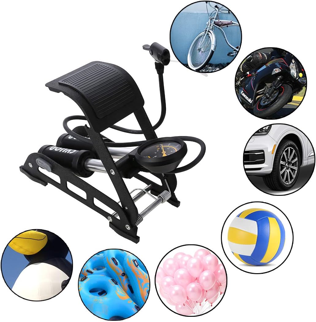 Double Cylinder Foot Air Pump, Precision Pressure Gauge High Pressure Pedal Inflator, Portable Foot Air Mercury for Ball, Bicycle, Scooter, Motorcycle, Car Pumping, Toys Balls Inflatable
