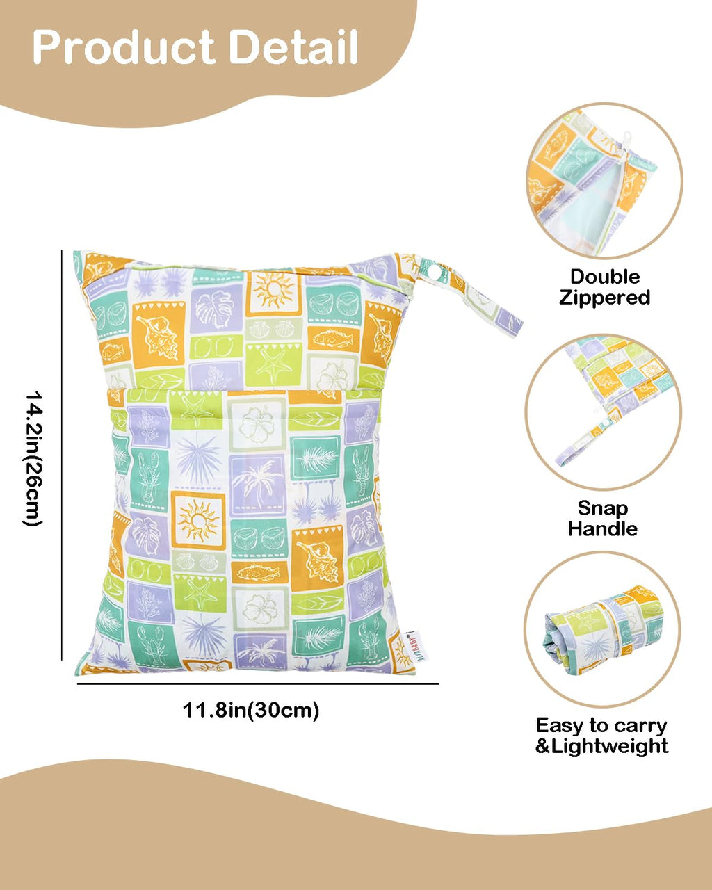 ALVA ALVABABY 2pcs Cloth Diaper Wet Dry Bags Waterproof Reusable with Two Zippered Pockets Travel Beach Pool Daycare Soiled Baby Items Yoga Gym Bag for Swimsuits or Wet Clothes 2LM21