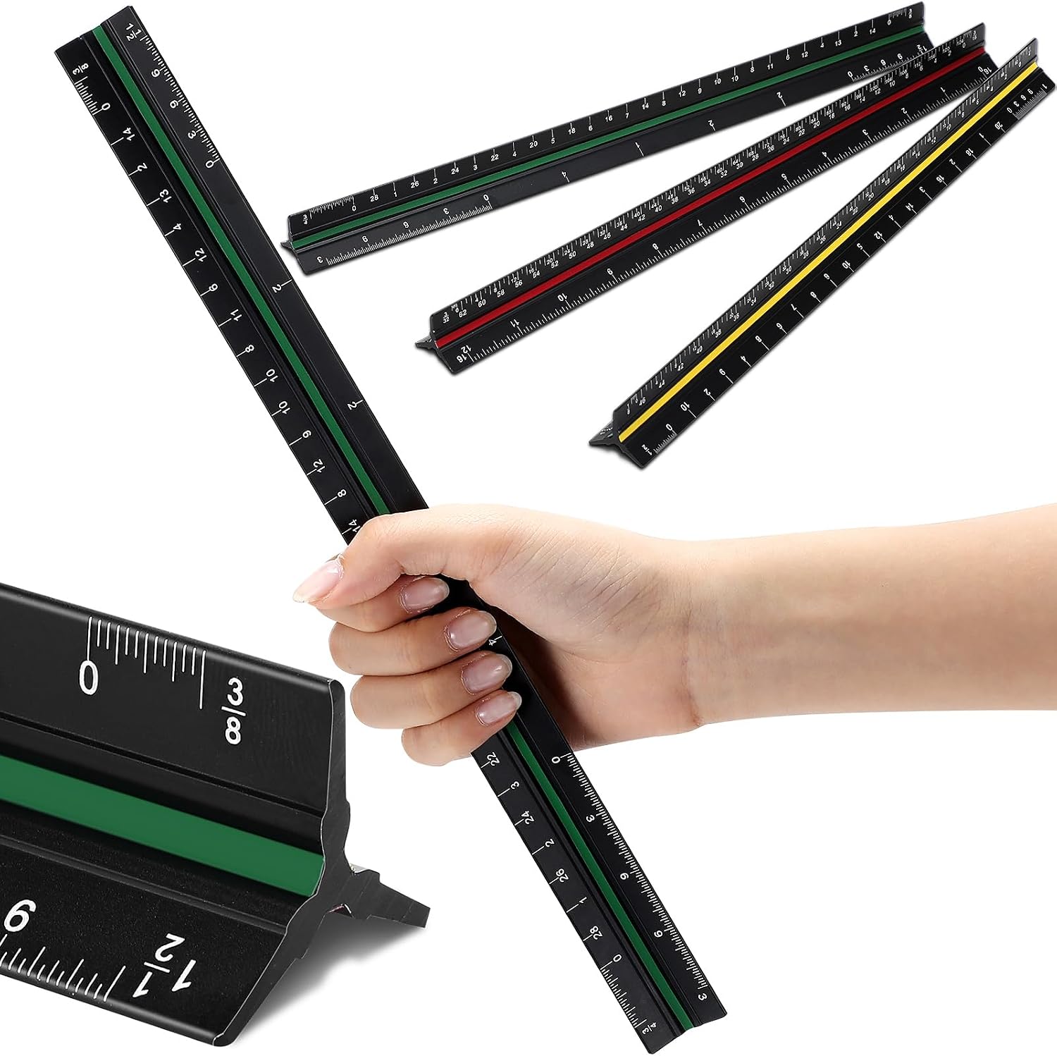 Macarrie 10 Pcs Architectural Scale Ruler 12" Engineers Scale Set, 3 Colors