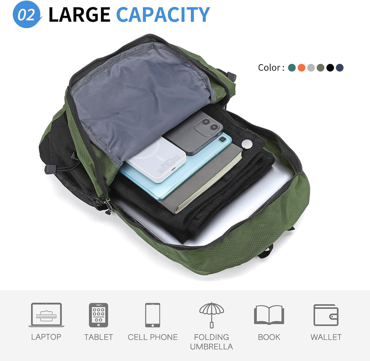 20L Small Hiking Backpack for Women Men Packable Daypack Green