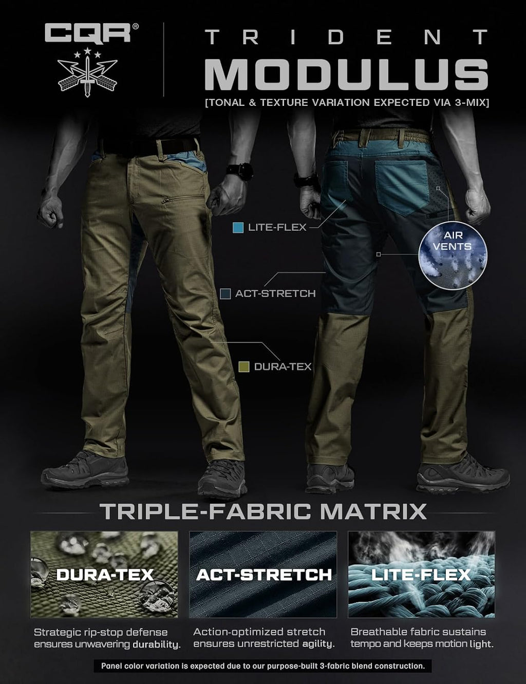 CQR Men's Flex Stretch Tactical Pants, Water Resistant Ripstop Cargo Pants, Lightweight EDC Outdoor Work Hiking Pants