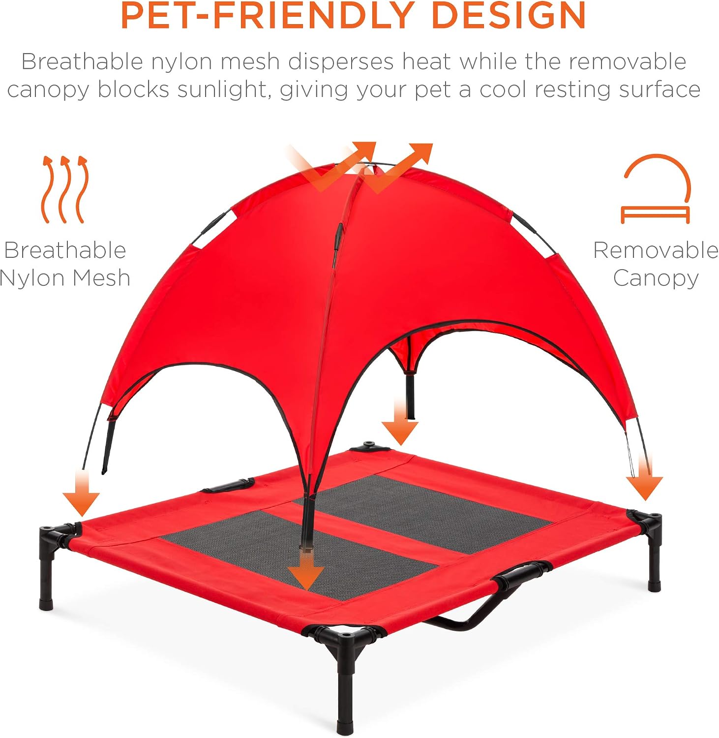 Best Choice Products 36in Elevated Dog Bed w/Removable Canopy, Red