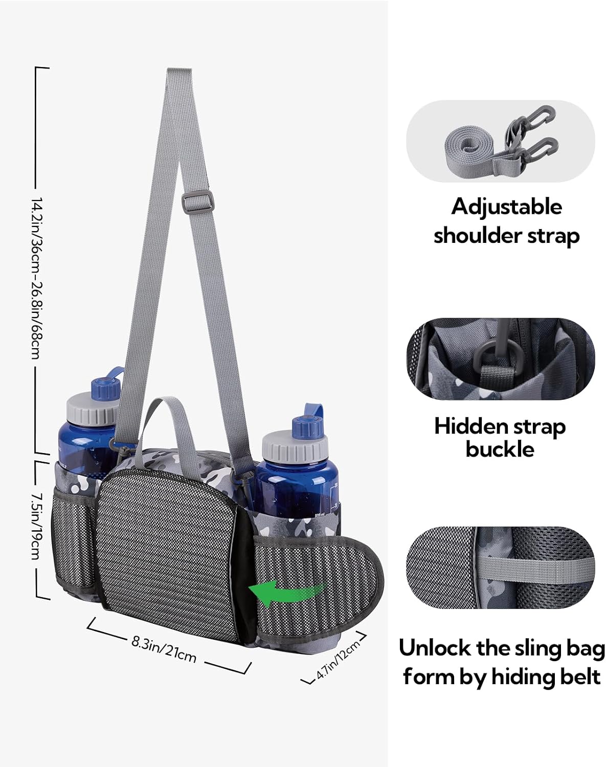 WATERFLY Fanny Pack Waist Bag: Fannie Pack 2 Water Bottle Holders Lumbar Belt Hiking Walking Running Jogging Camping Large Woman Man (Bottle Not Included)