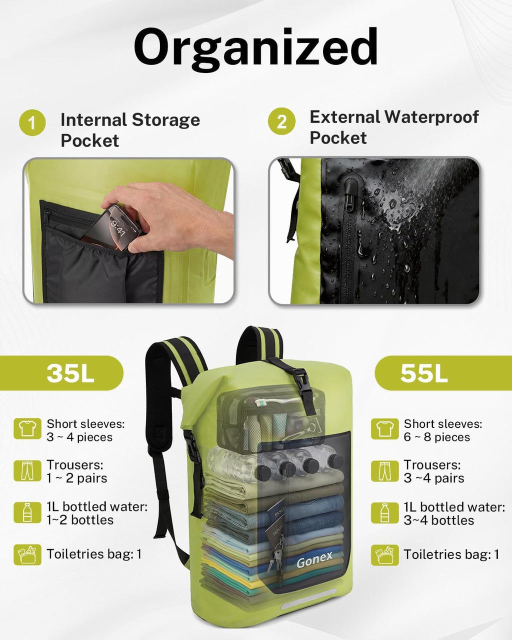 Gonex Waterproof Ultralight TPU Backpack 55L Roll Top Dry Bag, Kayaking