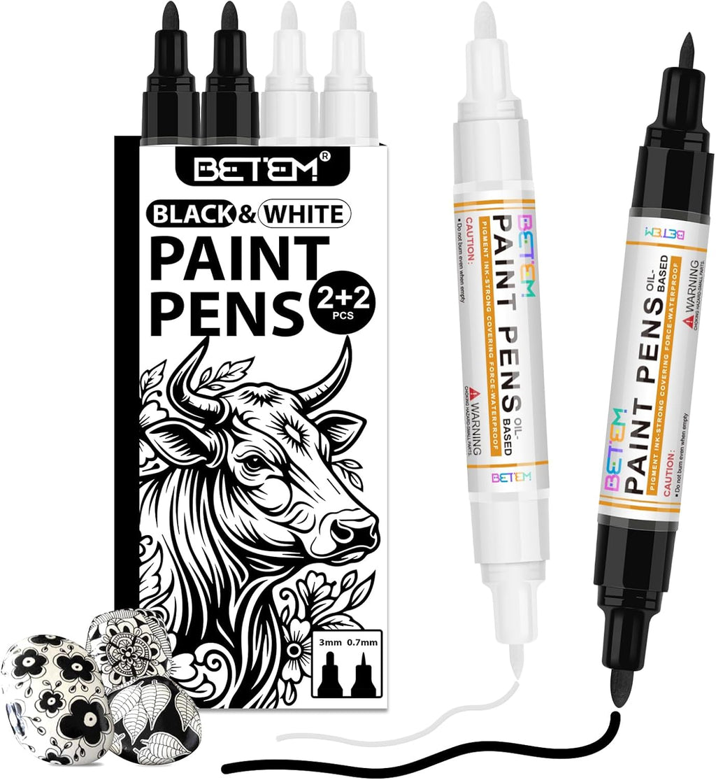 Betem 9 Count Oil Based Paint Pens, Dual Tip Permanent Fabric Paint Marker