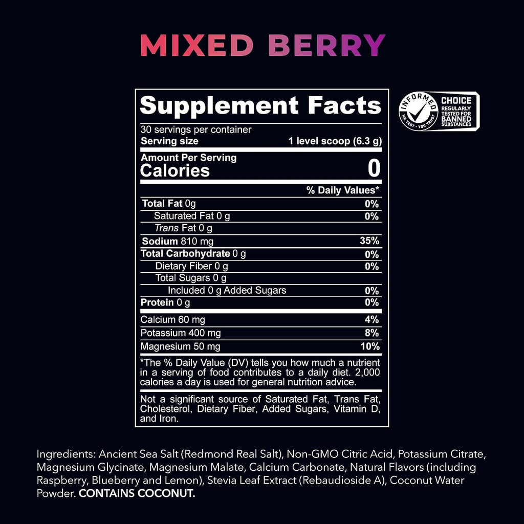 REDMOND Re-Lyte Electrolyte Drink Mix, Mixed Berry, 30 serving SMALL 6.88oz jar