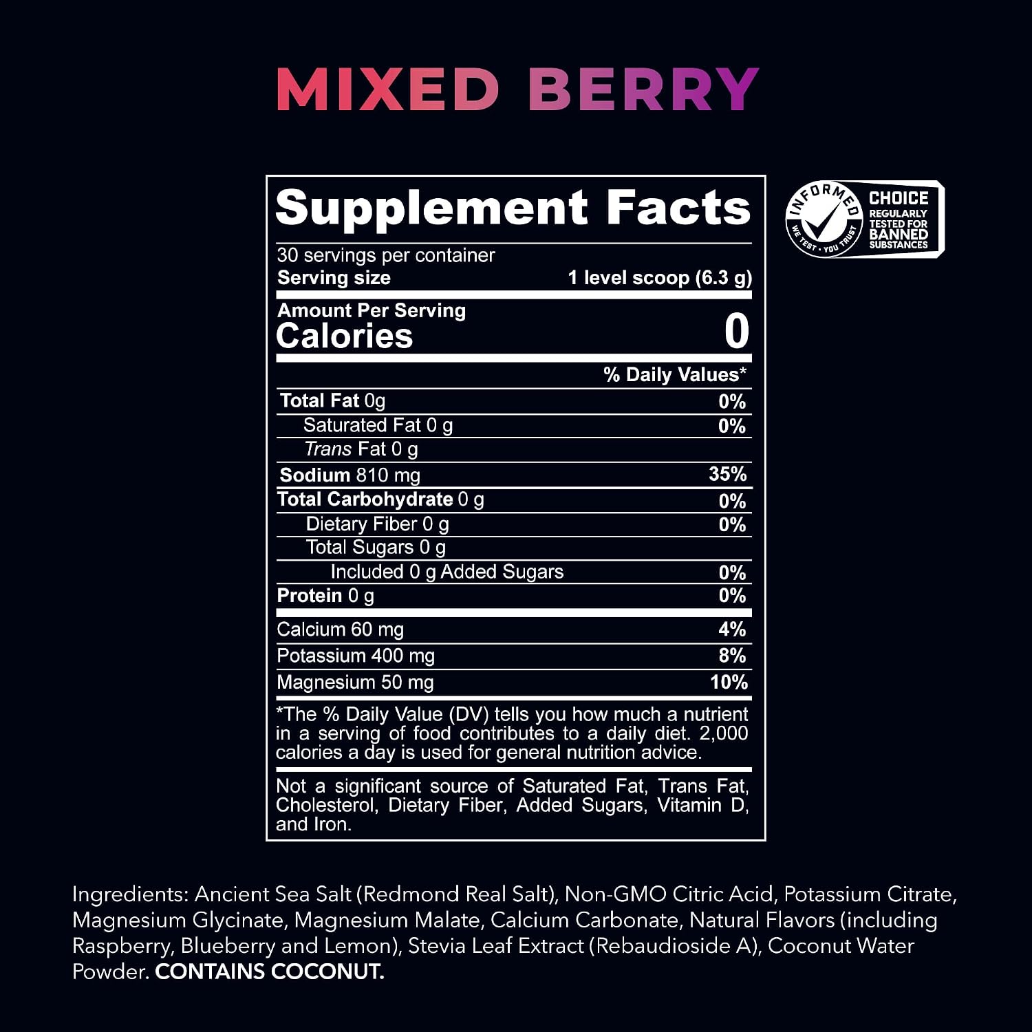 REDMOND Re-Lyte Electrolyte Drink Mix, Mixed Berry, 30 serving SMALL 6.88oz jar