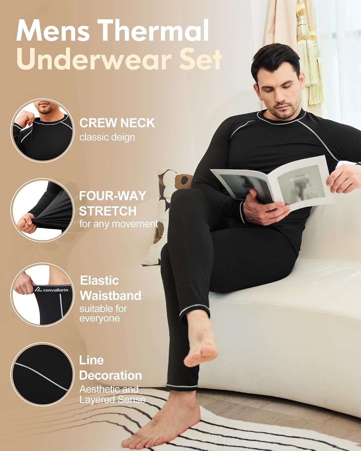 Mens Thermal Underwear Long Johns Sets Cold Weather Base Layer Shirts