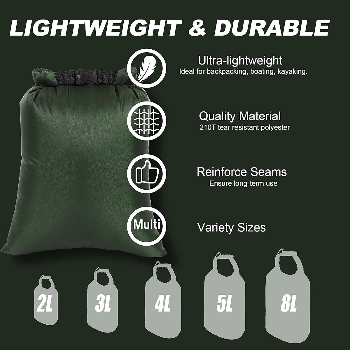 Dry Bags Waterproof Set, 5 Packs Ultralight Waterproof Bags Small Stuff Sack Water Proof Bag Dry Packs, Outdoor Dry Bag Keep Gear Dry for Backpacking Hiking Boating Camping Travel