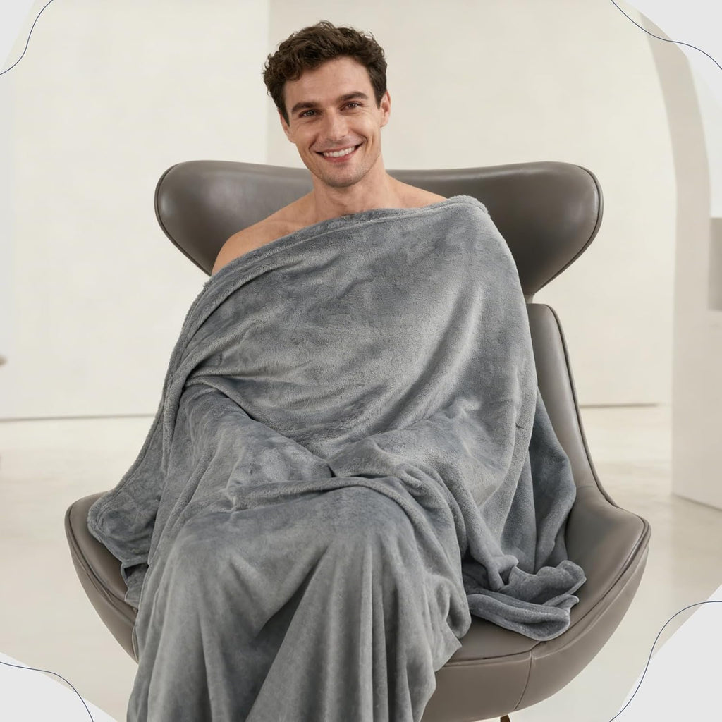 2 Pcs Flannel Fleece Throw Blanket for Bed Couch Large Soft Blanket Winter Warm Lightweight Throw for Sofa,Couch,Travel,Camping,(Grey,Blue,50x60 Inch)