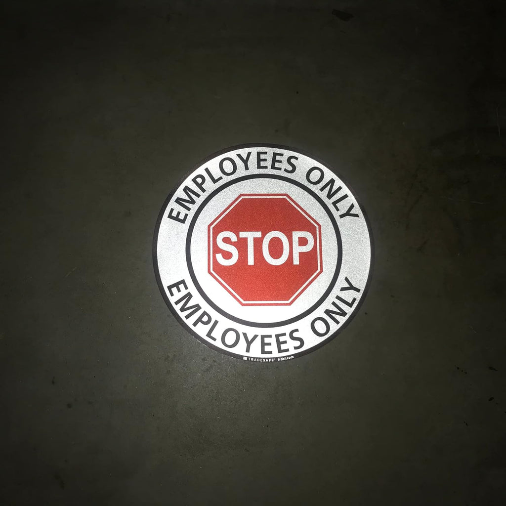 TRADESAFE Stop - Employees Only Anti-Slip Floor Sticker - Employees Only Beyond This Point Floor Sign, Peel and Stick Adhesive Vinyl Sign, ANSI-Compliant, 17” Diameter Round Sticker