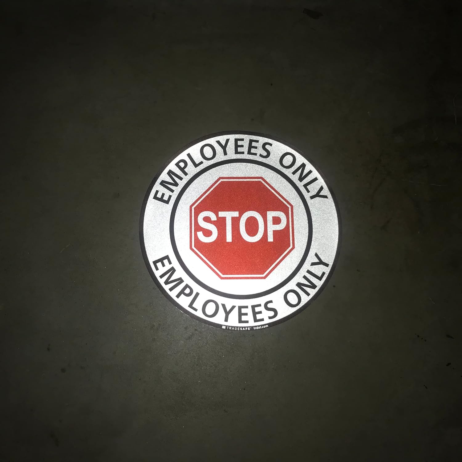 TRADESAFE Stop - Employees Only Anti-Slip Floor Sticker - Employees Only Beyond This Point Floor Sign, Peel and Stick Adhesive Vinyl Sign, ANSI-Compliant, 17” Diameter Round Sticker