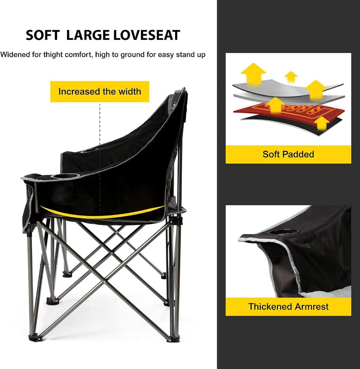 FAIR WIND Oversized Fully Padded Camping Double Chair Folding Loveseat