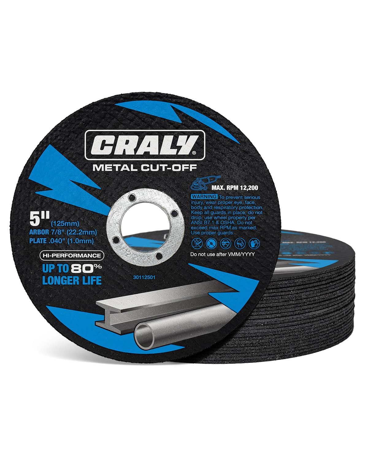 CRALY 5 Inch Cut-Off Wheels for Cutting Metal & Stainless Steel, Professional Grade Ultra Thin Metal Cutting Disc for Angle Grinder & Die Grinder, 7/8 in Arbor, 25-Pack(30112501-25)