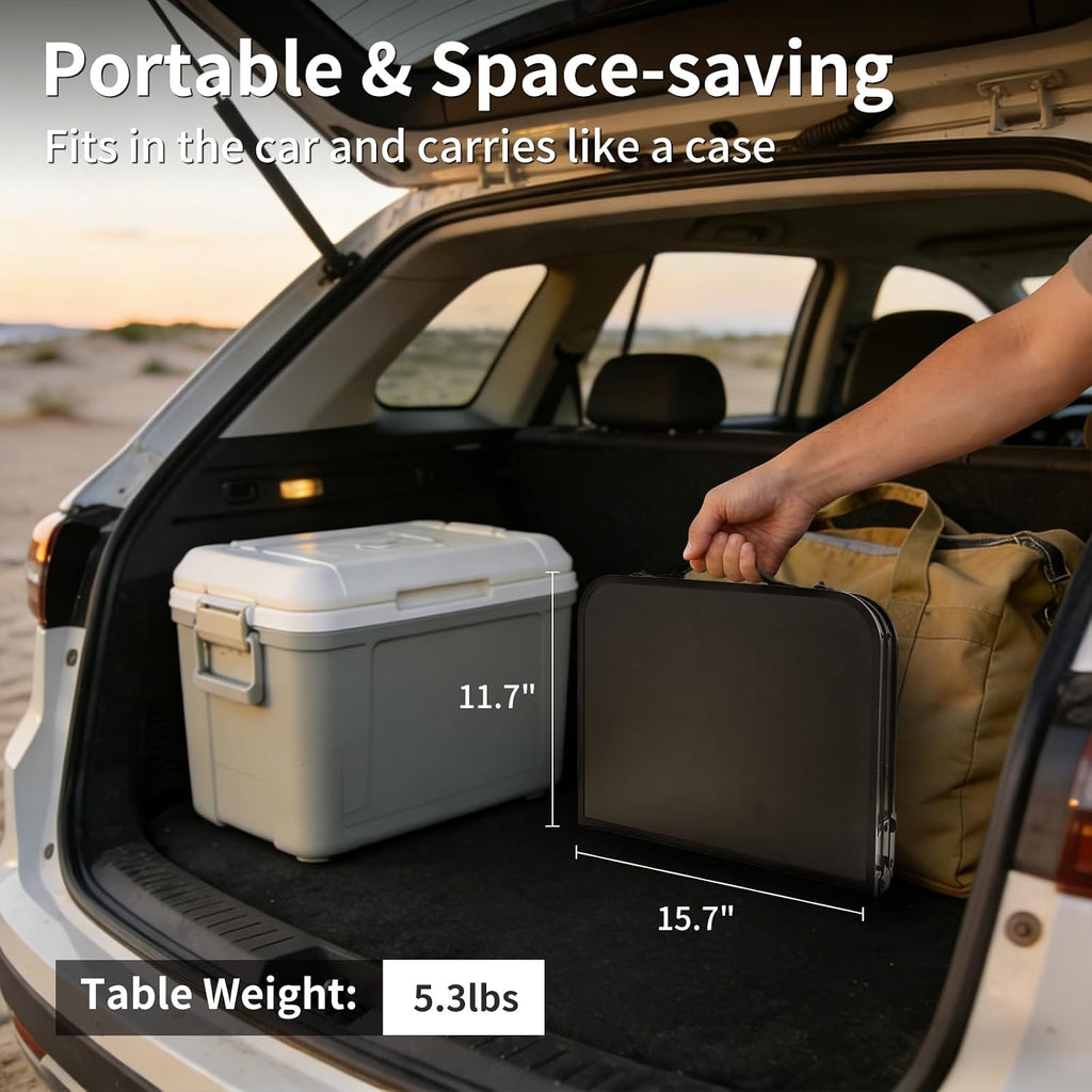 Folding Camping Table, Black Aluminum Frame,2-Position Adjustable Height,Lightweight Carry Handle, Portable for Travel, Camping Outdoor Use, 2 Ft x 1.5 Ft(Small), Black