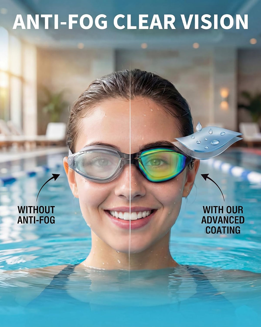 Aegend Swimming Goggles with Adjustable Bungee Strap, No Leak Anti-Fog UV Protection Mirrored Swim Goggles Adults (2 Pack)
