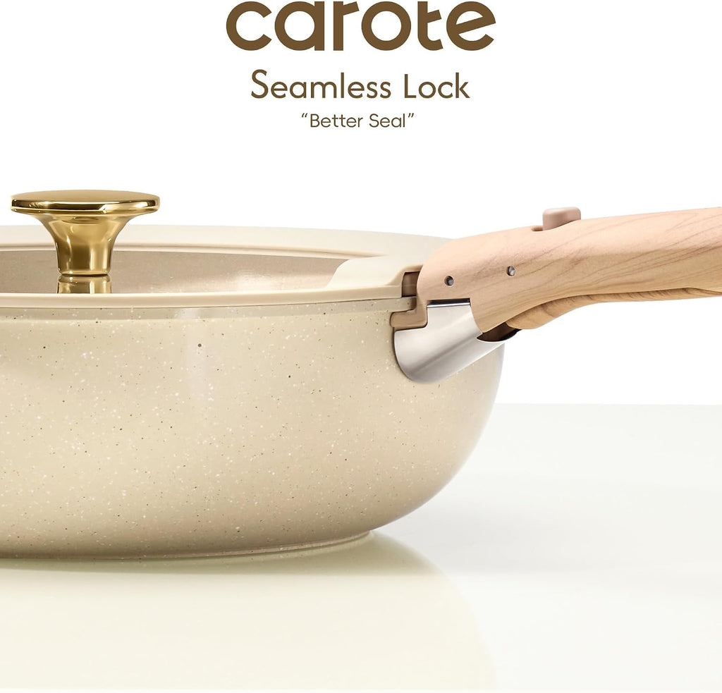 CAROTE 25pcs Ceramic Cookware Set, Pots and Pans Set with Detachable Handle