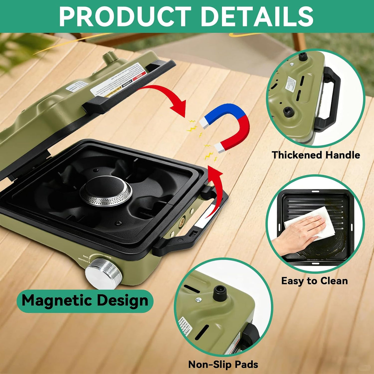 2 Burner Portable Propane Camping Stove Kit, 24000 BTU Foldable Hiking Stove with Frying Pan, Pot, Windshield & Carry Bag, Outdoor Cookware Camp Cooking Set for Tailgating, BBQ, Picnic, Green