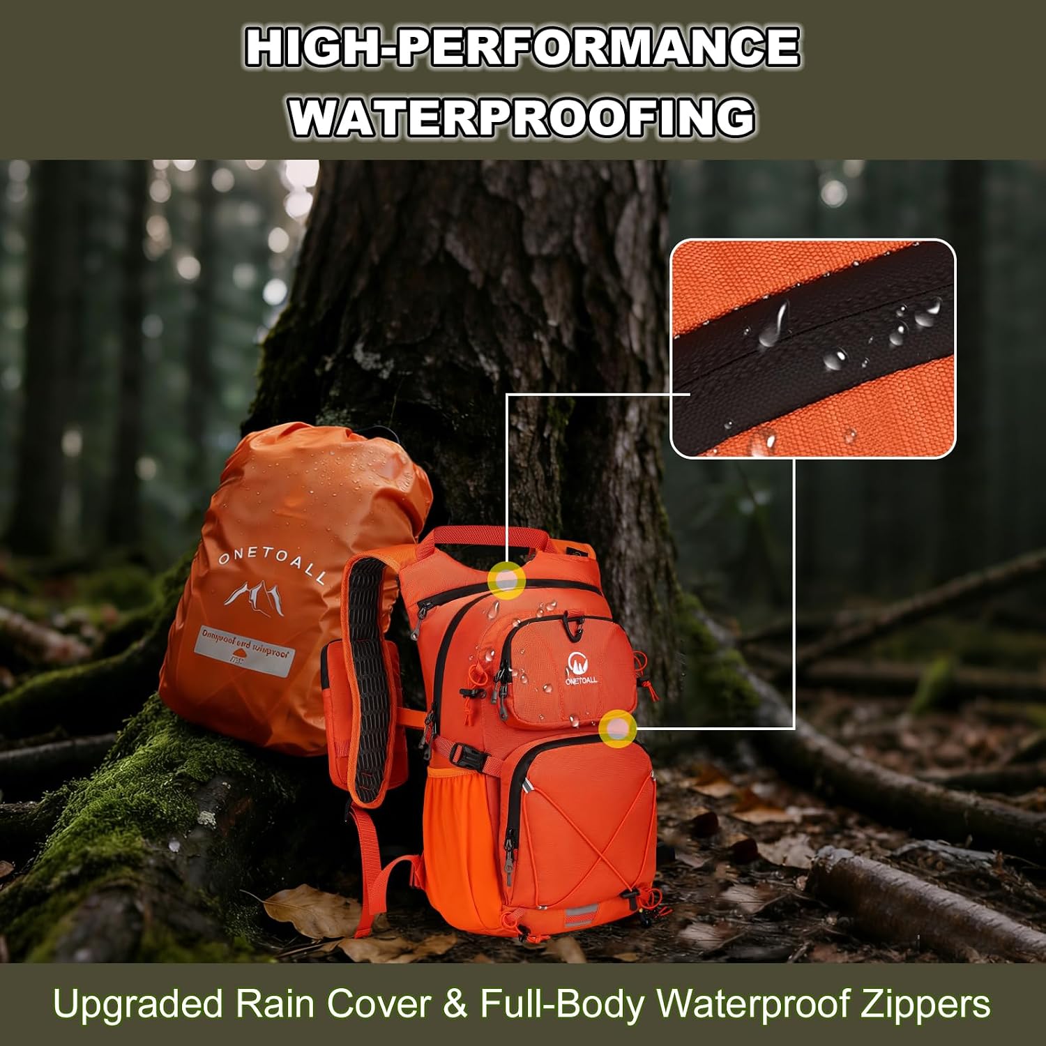 Hydration Backpack 22L, Hiking Backpack with 2L Leakproof Bladder, Sewn-in Rain Cover, Insulated Compartment for Men & Women Running, Cycling, Camping