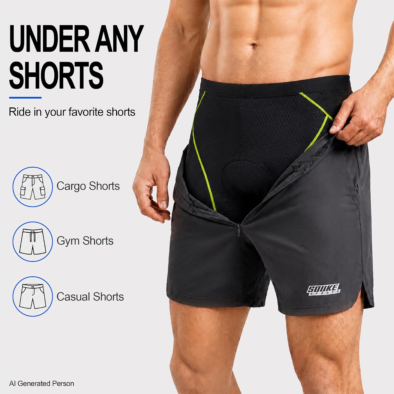 Souke Sports Men's 4D Padded Bike Shorts Cycling Underwear MTB Road Liner