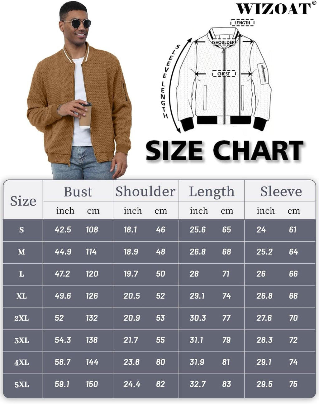 Wizoat Mens Casual Jacket Loose Fit Lightweight Jacket Varsity Bomber Jacket with Zipper