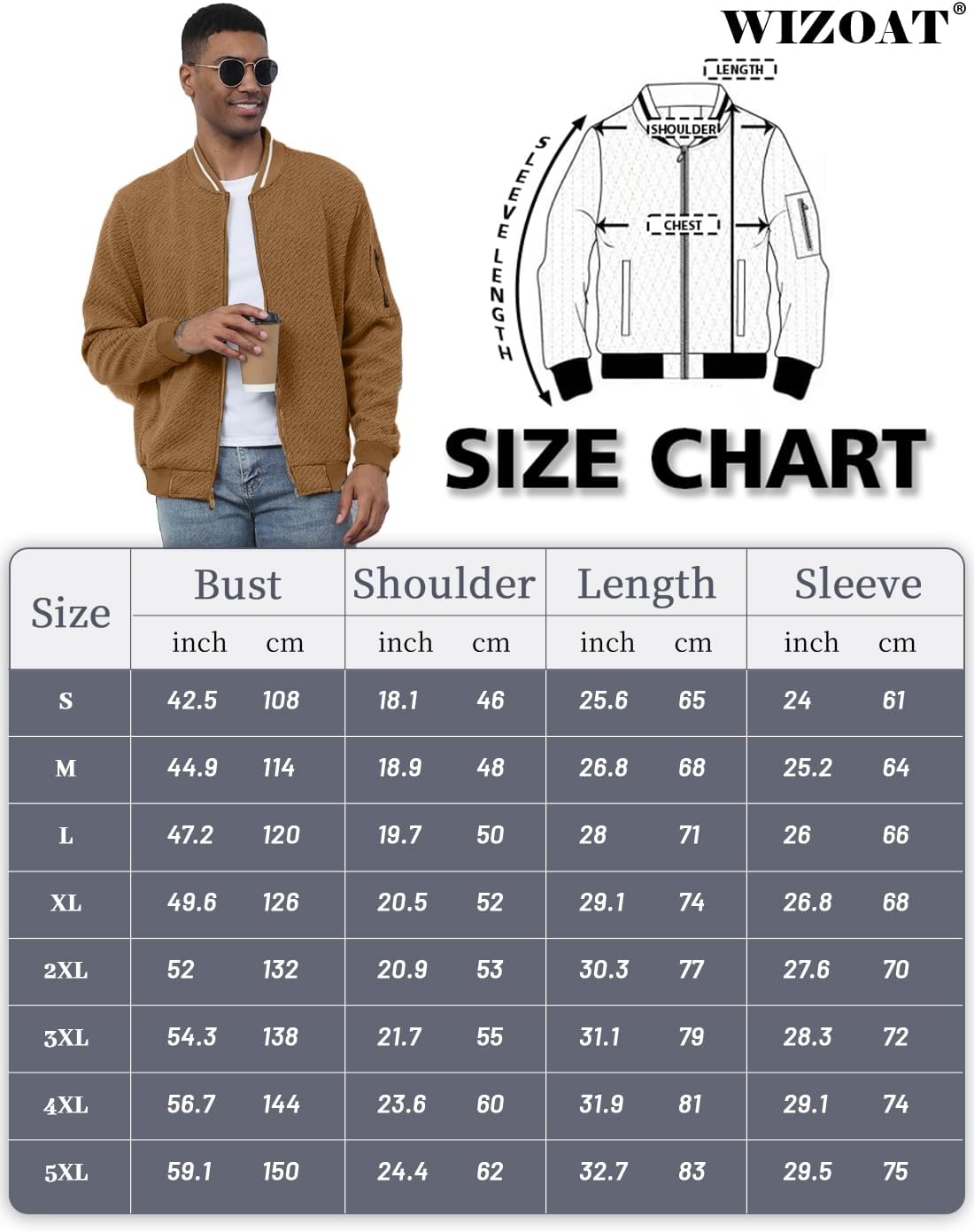 Wizoat Mens Casual Jacket Loose Fit Lightweight Jacket Varsity Bomber Jacket with Zipper