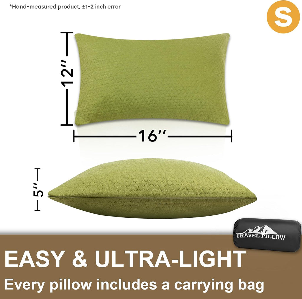 Travel Pillow Compressible Camping Memory Foam Pillow - Dark Grey M Size, Avocado Green S Size, Ideal Backpacking, Airplane and Car