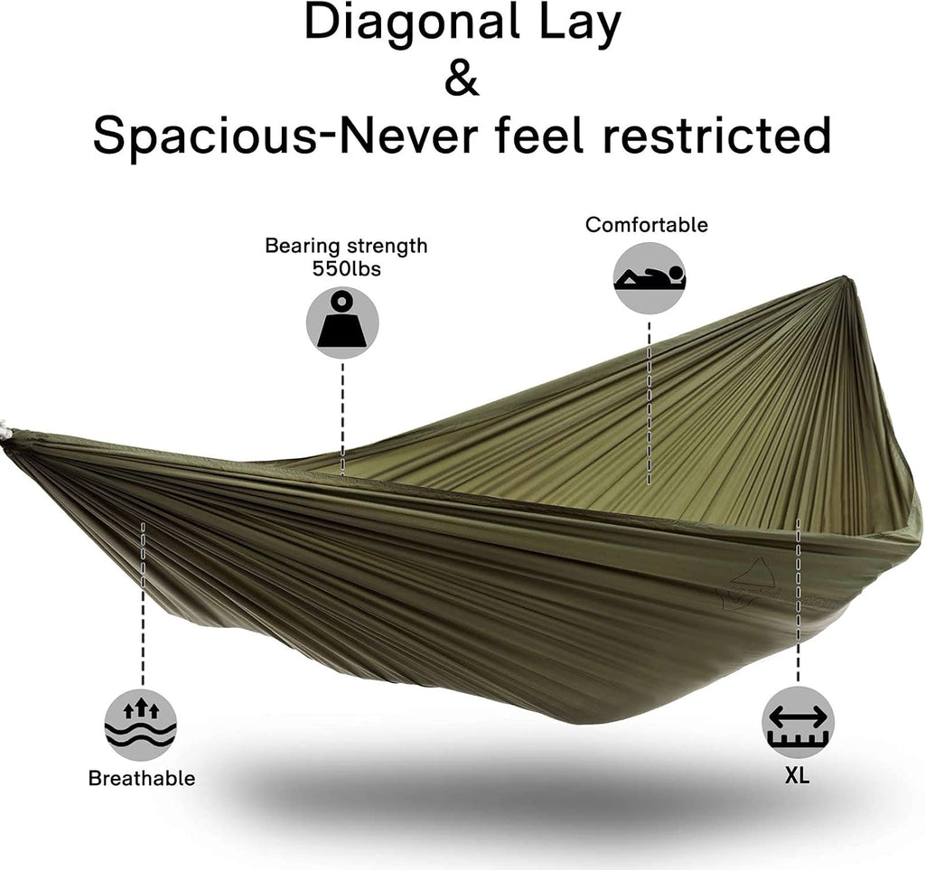 onewind 11ft Camping Double Hammock with Mosquito Net and Ridgeline, Brown