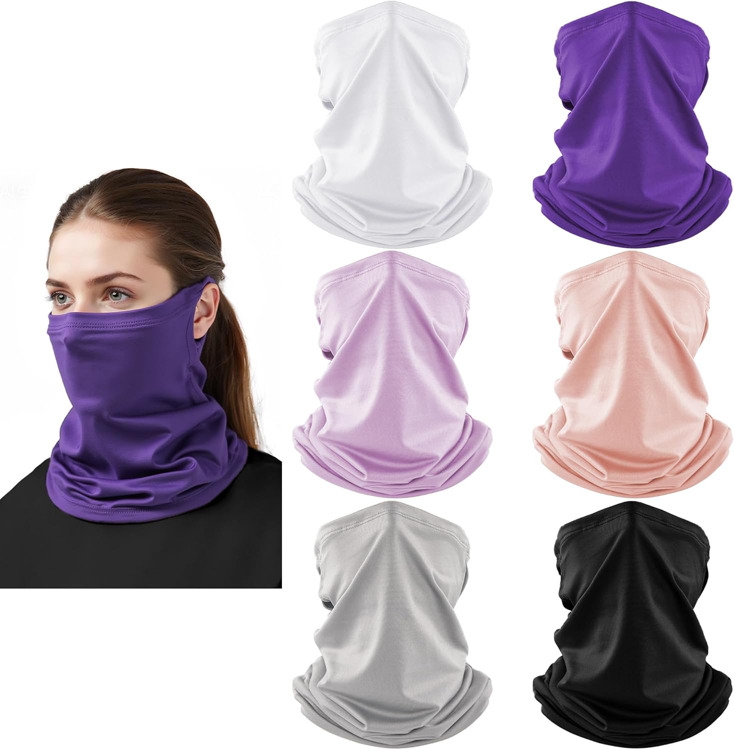 HONGTEYA 6 Pack Summer Neck Gaiter, UV Protection Cooling Face Mask Breathable Bandana Head Scarf Face Cover for Men Women