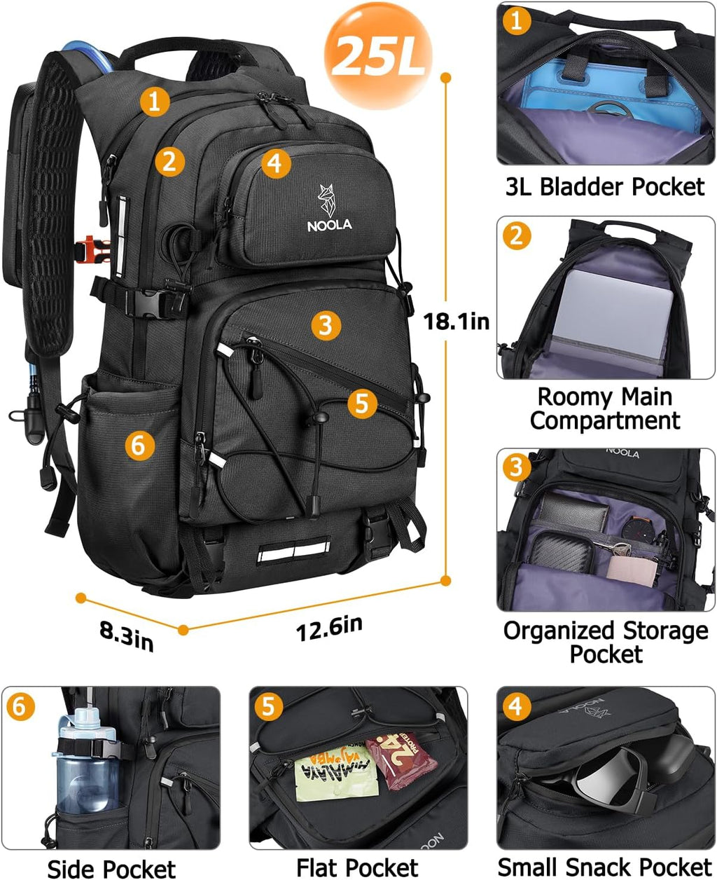 NOOLA Hydration Hiking Backpack with 3L Water Bladder for Women and Men
