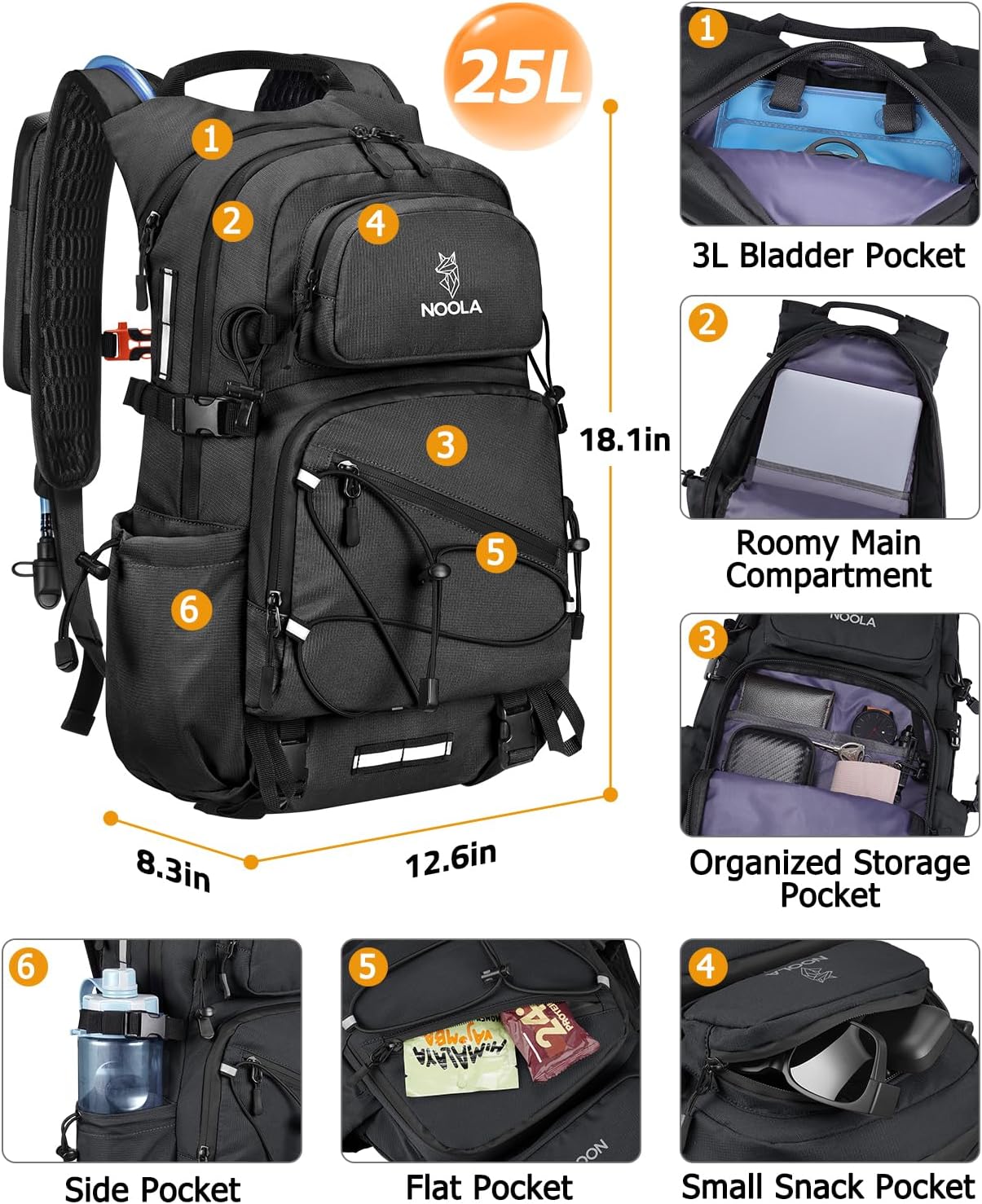 NOOLA Hydration Hiking Backpack with 3L Water Bladder for Women and Men