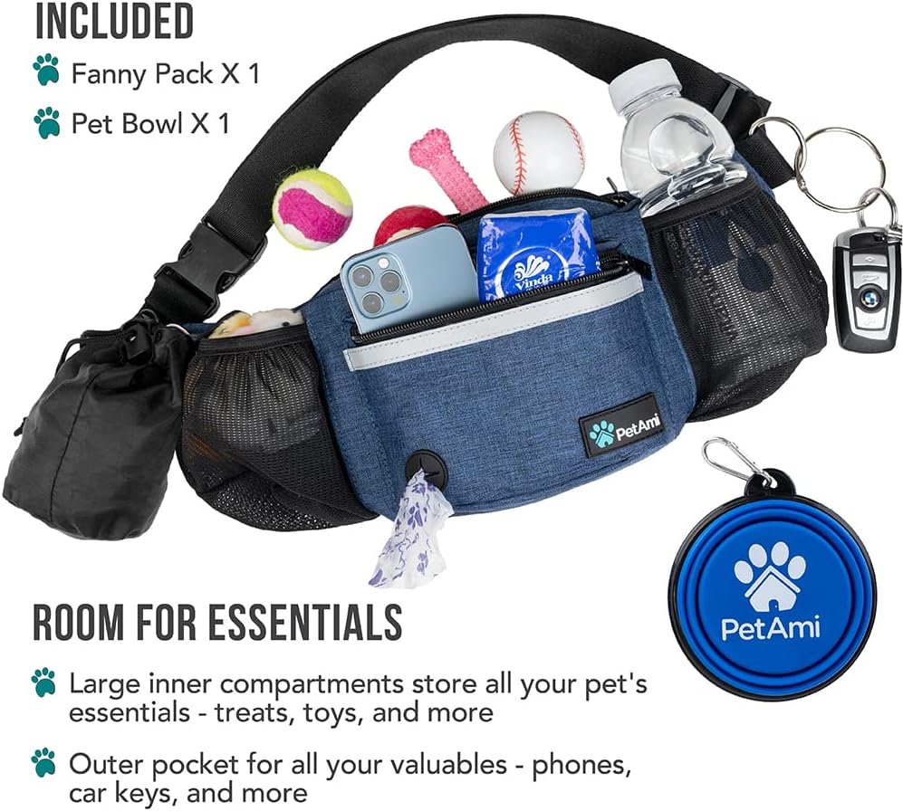 PetAmi Dog Fanny Pack, Treat Pouch for Dog Walking Training, Navy Blue
