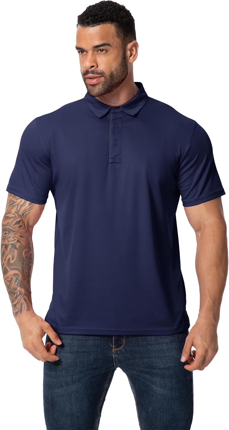 3 Pack Mens Golf Polo Shirt Short Sleeve Quick Dry Moisture Wicking