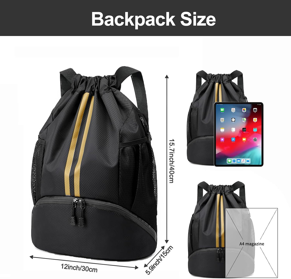 Hoedia Sports Drawstring Backpack - Swim Gym Bag for Women and Men