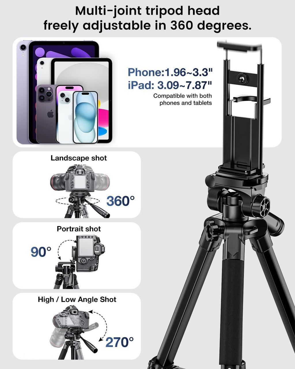 CAMBOFOTO 73" Camera Tripod and Monopod, Aluminum Tripod Stand/Black