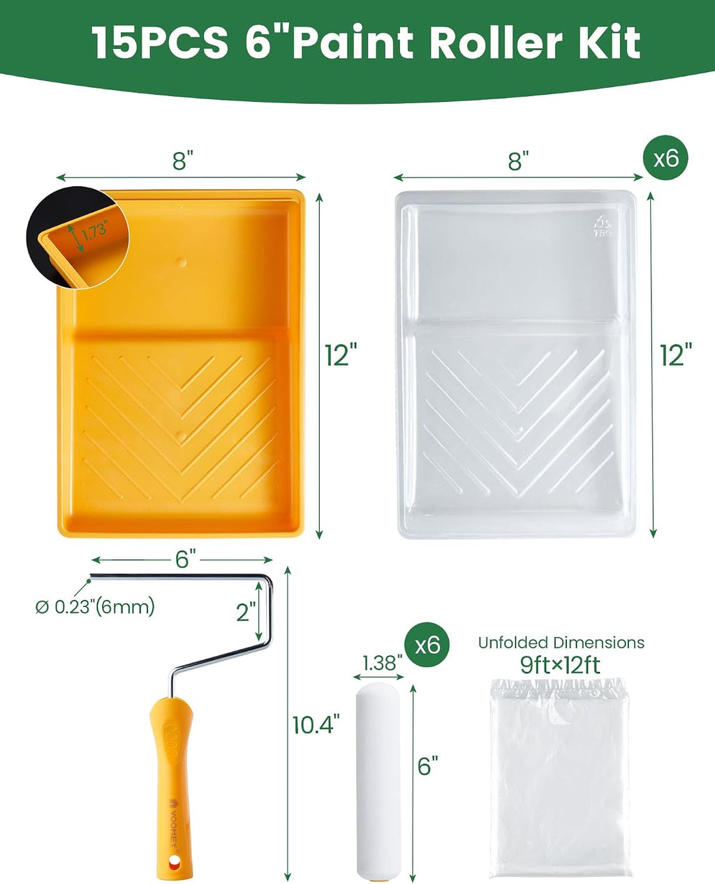 voomey 15 Pcs 6 Inch Paint Roller Kit with Small Paint Roller
