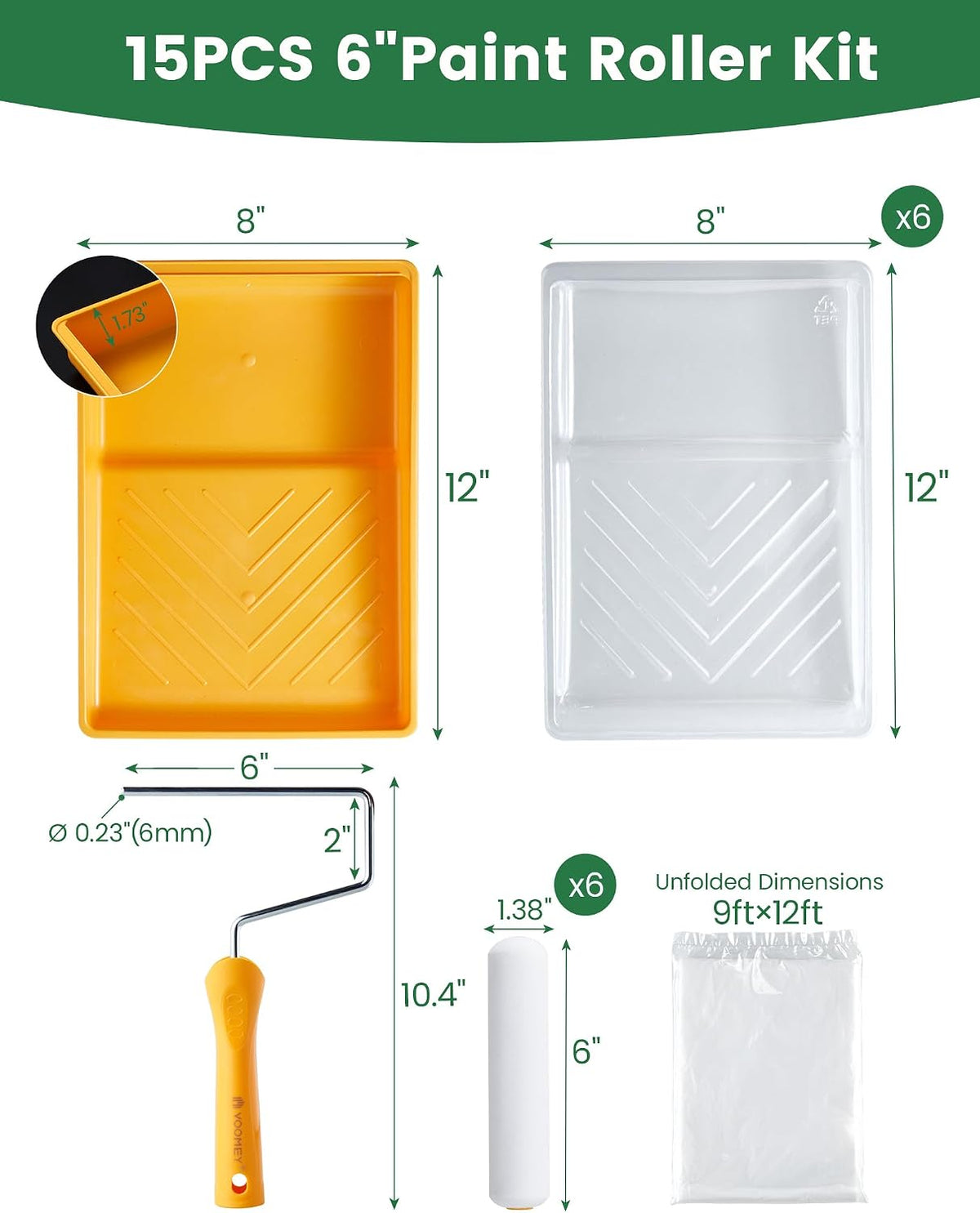 voomey 15 Pcs 6 Inch Paint Roller Kit with Small Paint Roller
