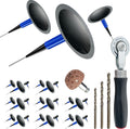 Tire Repair Patch Tool Kit Including 24pcs Tire Patch Plugs, Tungsten Buffing Wheel, Tire Patch Roller with 4mm Twist Drill Bits for Vehicle