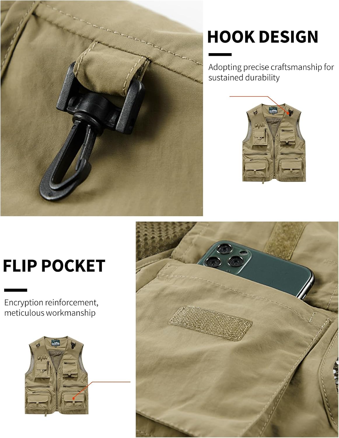 Gihuo Mens Fishing Vest Lightweight Utility Vests Cargo Outdoor Safari Travel Vest with Pockets