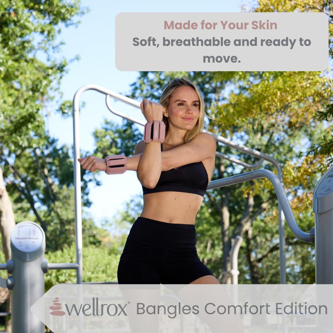 Wellrox Weighted Bangles – Adjustable Ankle & Wrist Weights Set for Women & Men, 2.4 lb Total (1.2 lb Each) – Wearable Arm & Ankle Weights for Pilates, Yoga, Walking & Running