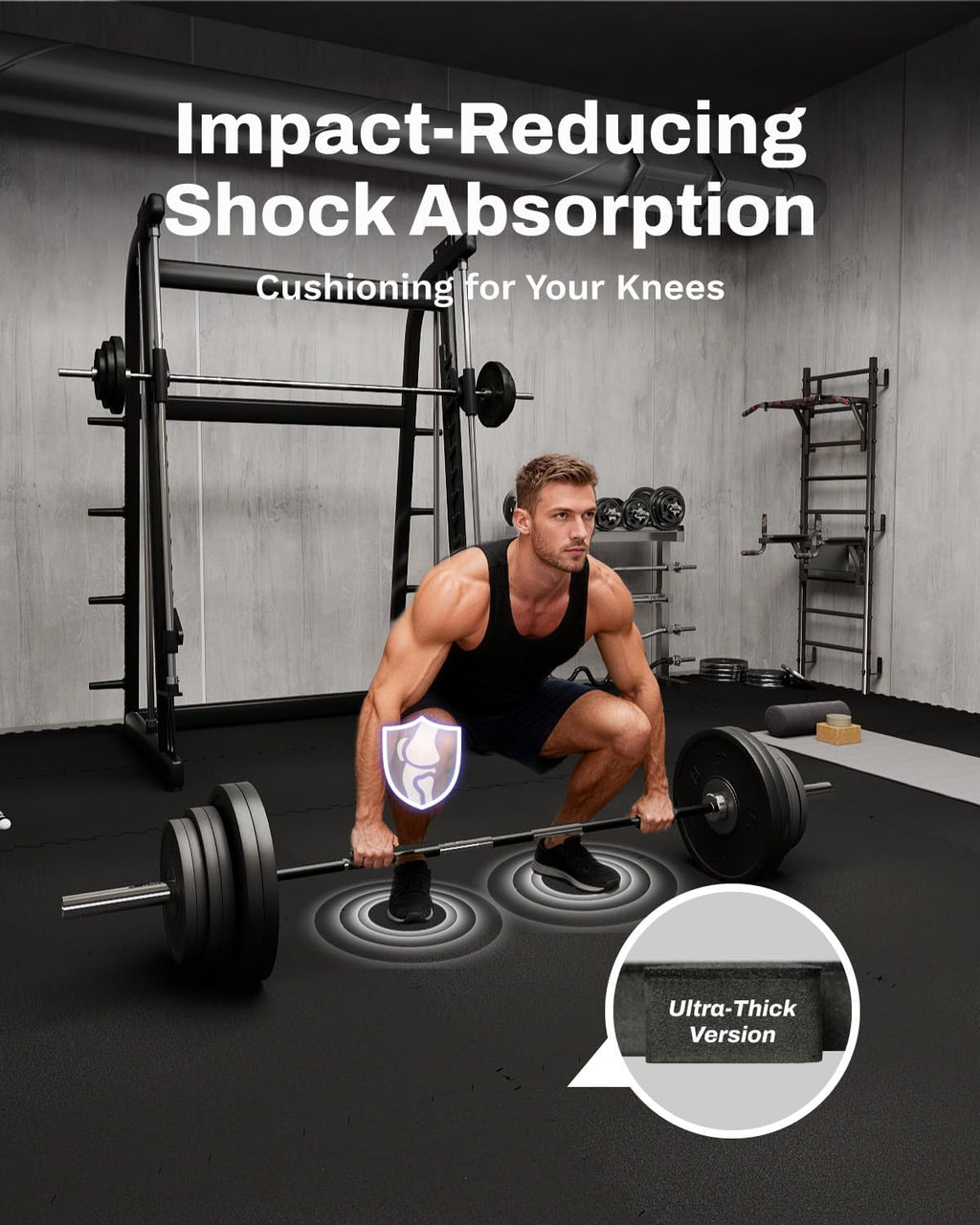 AIRHOP 0.79" Thick Gym Flooring for Home Gym, 48 Sq Ft Rubber Top Gym Mat